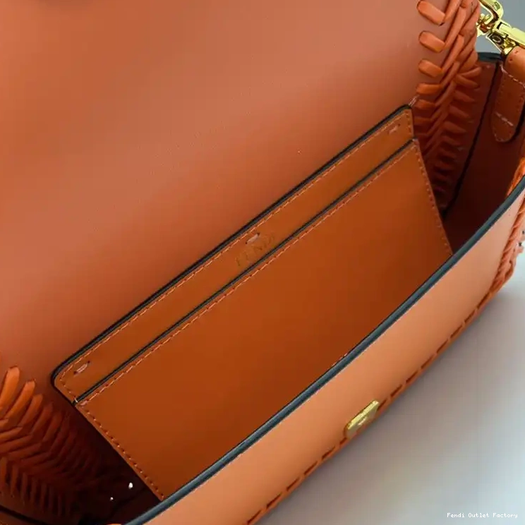 Affordable HOT Fendi Medium Stitching Baguette Bag In Leather Orange 0428